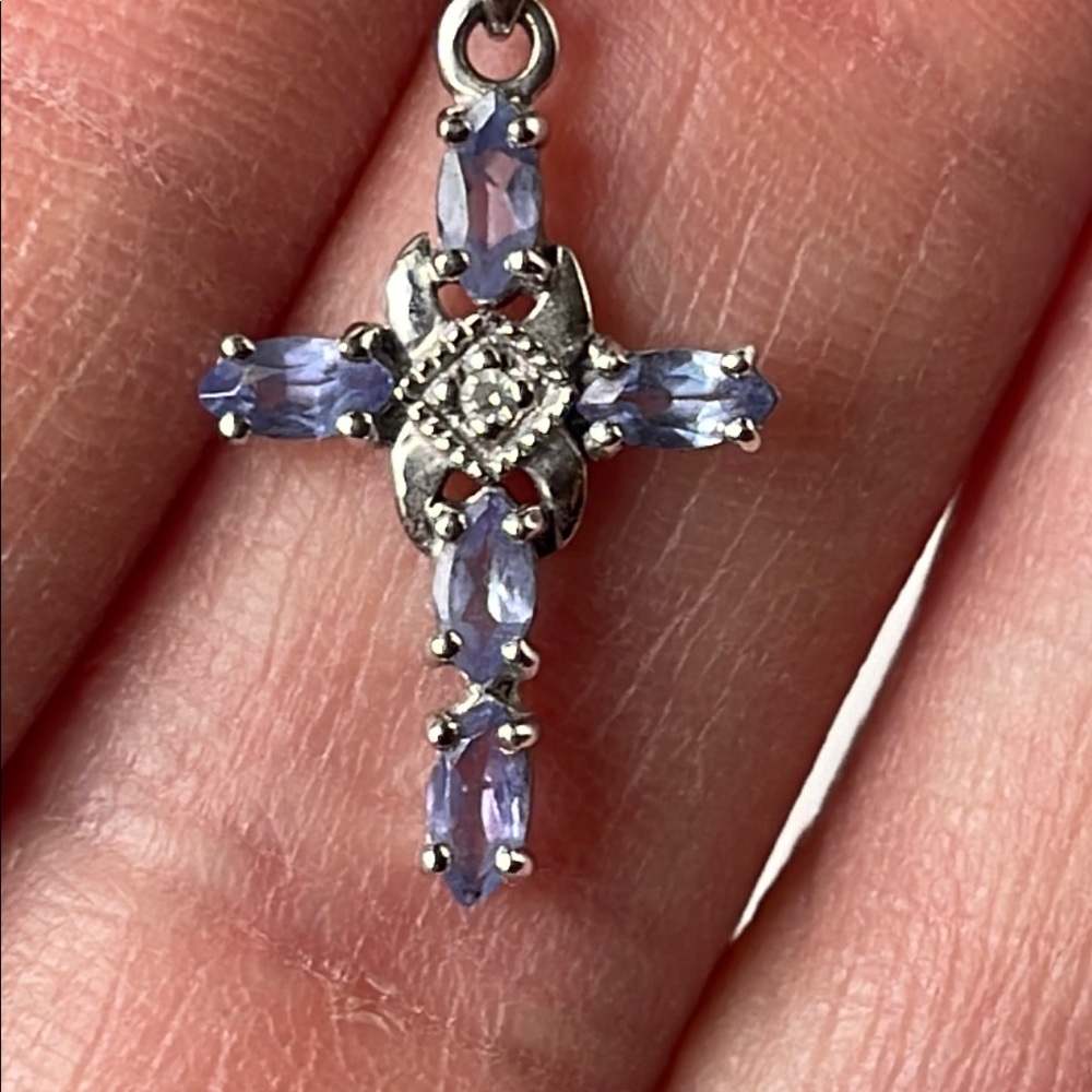 925 Sterling Silver Blue Tanzanite Cross